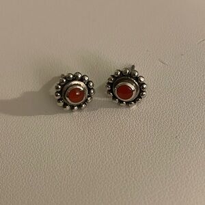 Sunburst Carnelian and Silver Stud Earrings